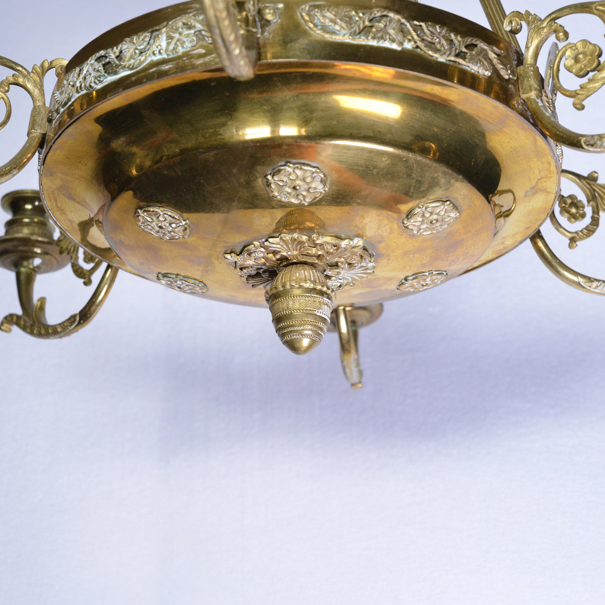 Antique 19th Century Empire Gilt Bronze Six Light Chandelier Floral Decoration