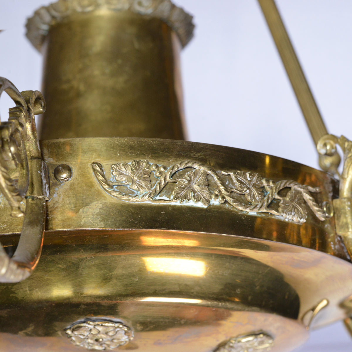 Antique 19th Century Empire Gilt Bronze Six Light Chandelier Floral Decoration