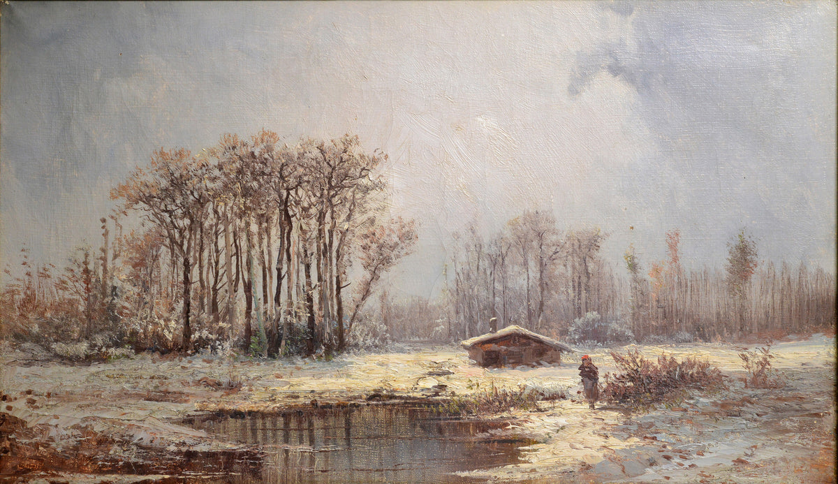 Spring Thaw Barbizon Landscape 19th century Oil painting by French Impressionist