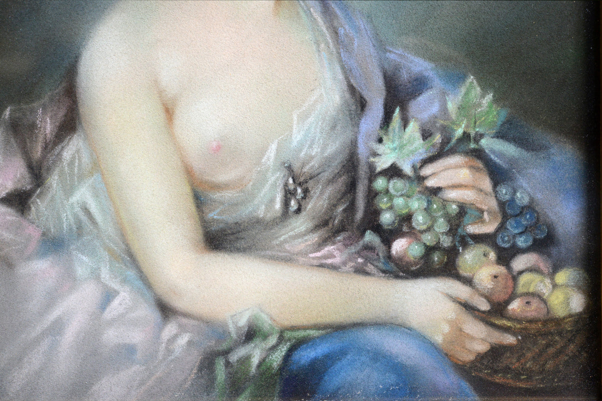 Rococo portrait Nude Lady with fruits Early 20th century Pastel drawing