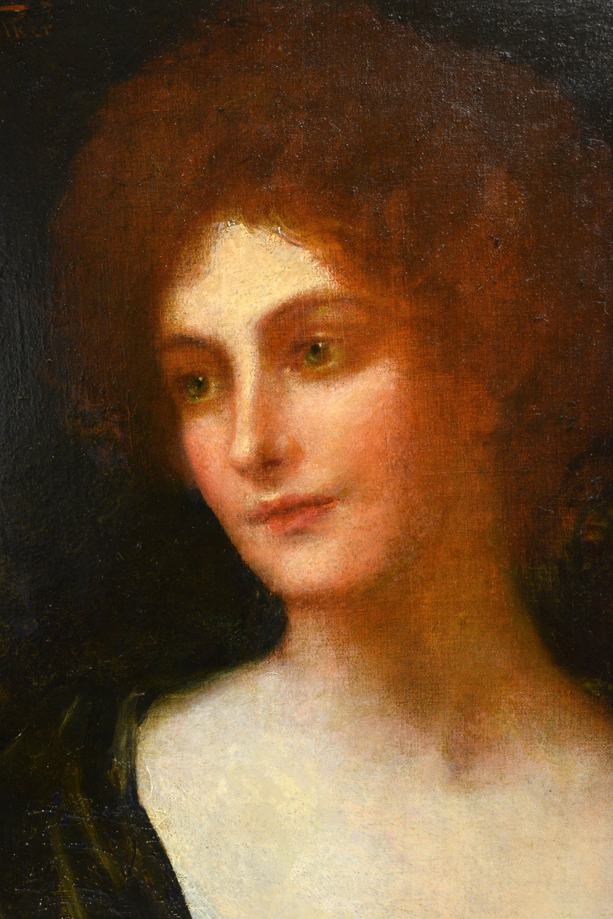 Portrait of Redhaired Lady with Emerald Eyes 19th century Oil Painting by Walker