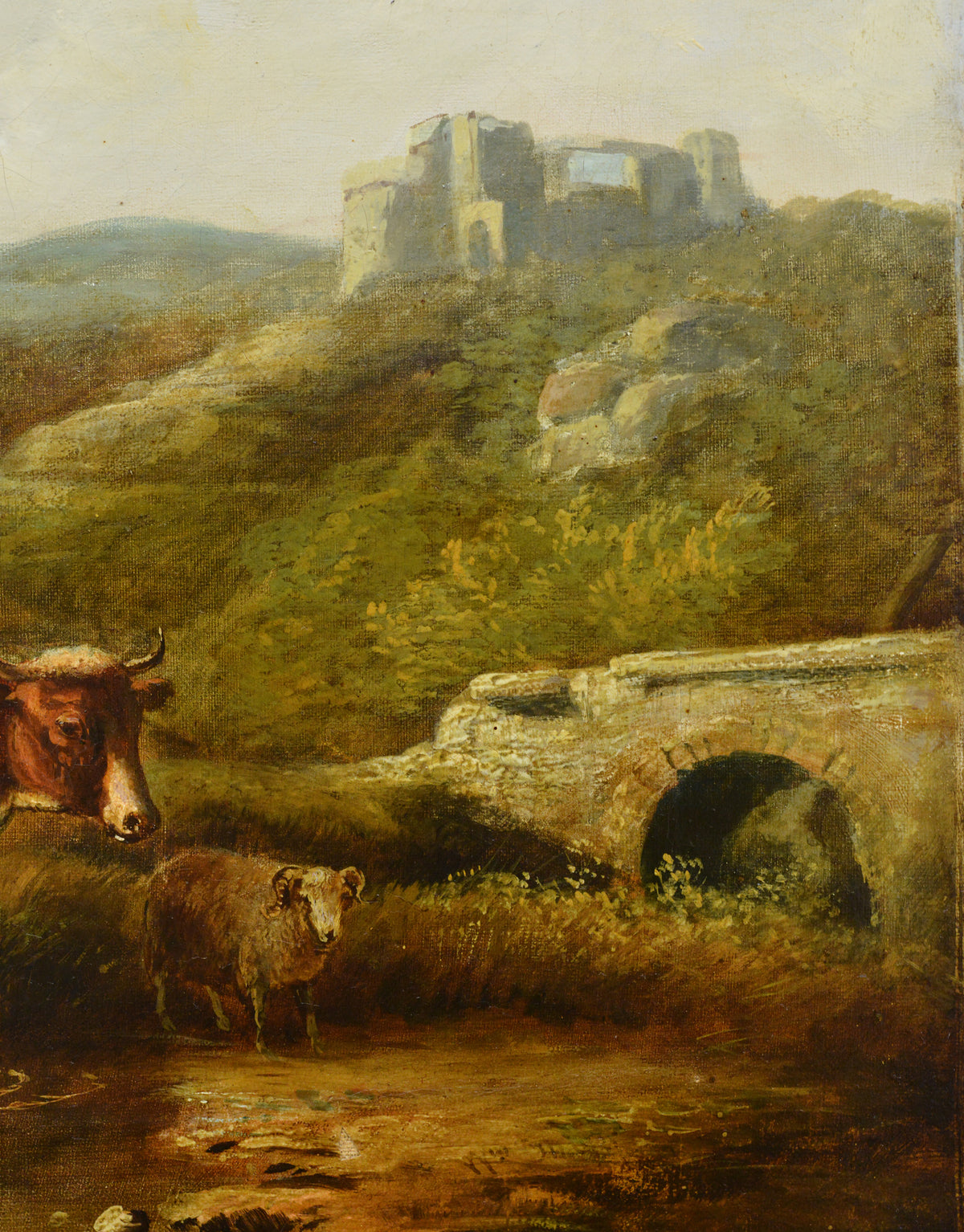 After Eugene Verboeckhoven Antique Belgian Pastoral Oil Painting Passing Brook