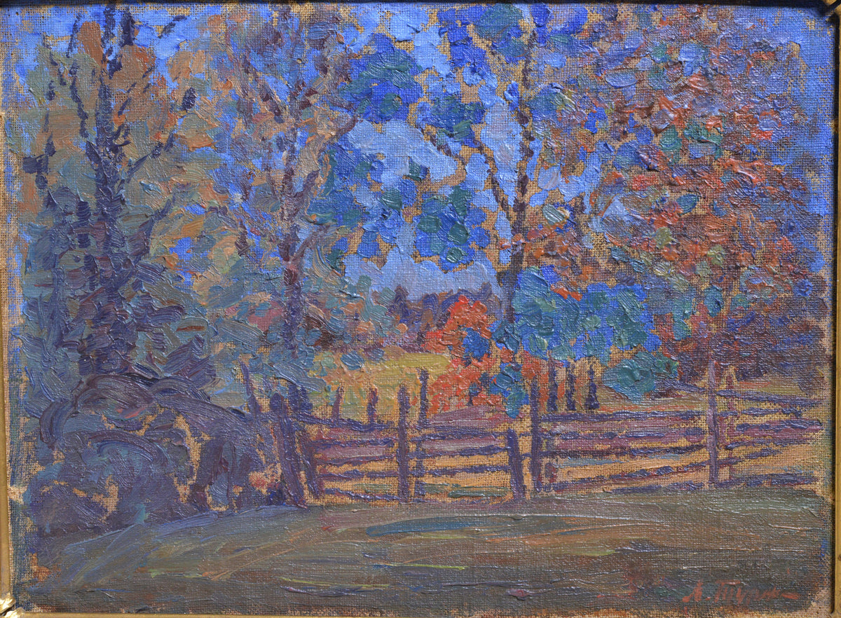 Russian modernist landscape Ural Autumn Motive early 20th century Oil painting