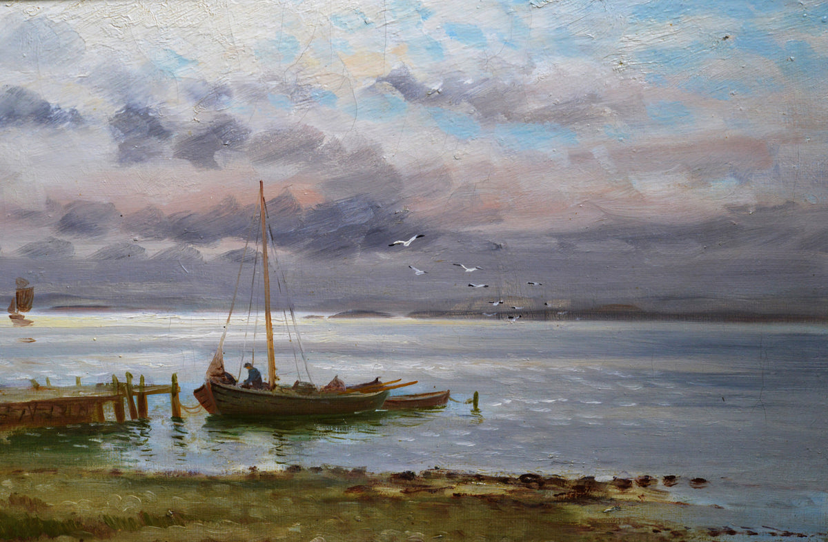 Swedish Seascape Return of Fisherman early 20th century Oil painting Signed