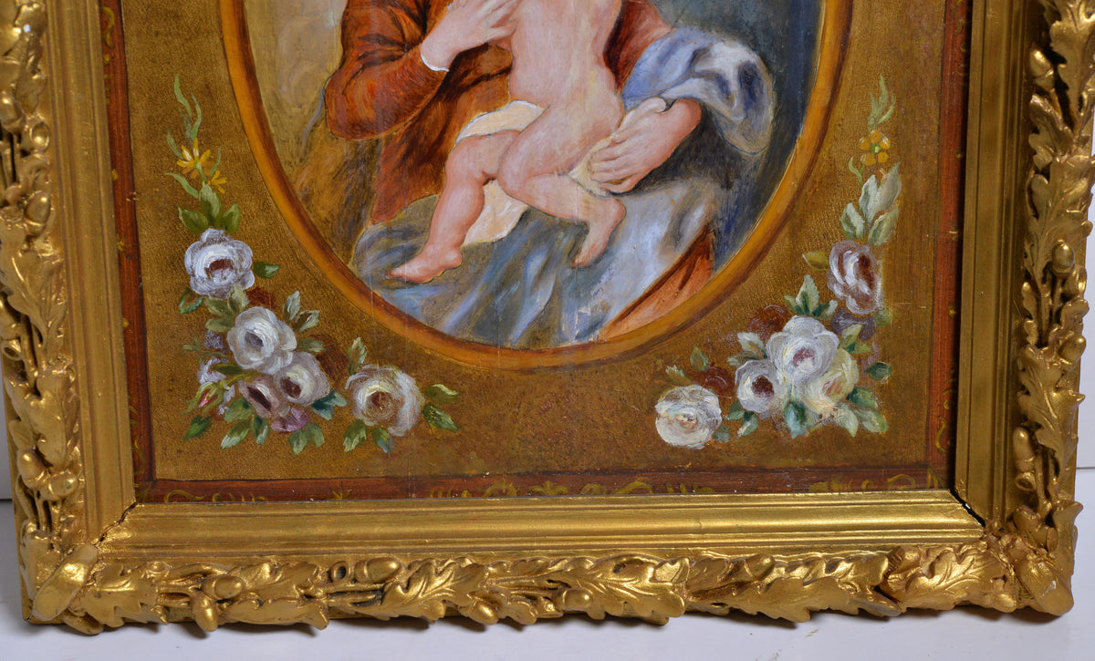 Dutch Baroque Madonna w Child and Flowers Old Master oil painting