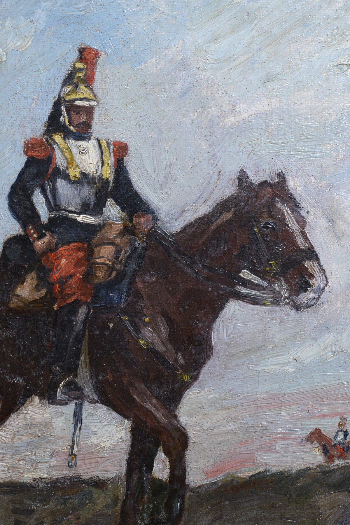 French Cuirassier on Mounted Patrol 19th Century Oil Painting by Bonnefoy