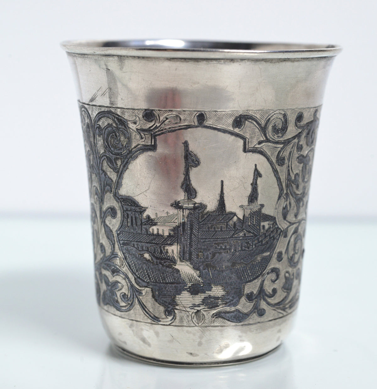 Antique Russian Niello Silver Cup Beaker by M. Dmitriev 1862 Moscow Views