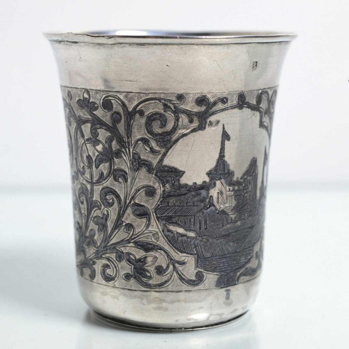 Antique Russian Niello Silver Cup Beaker by M. Dmitriev 1862 Moscow Views