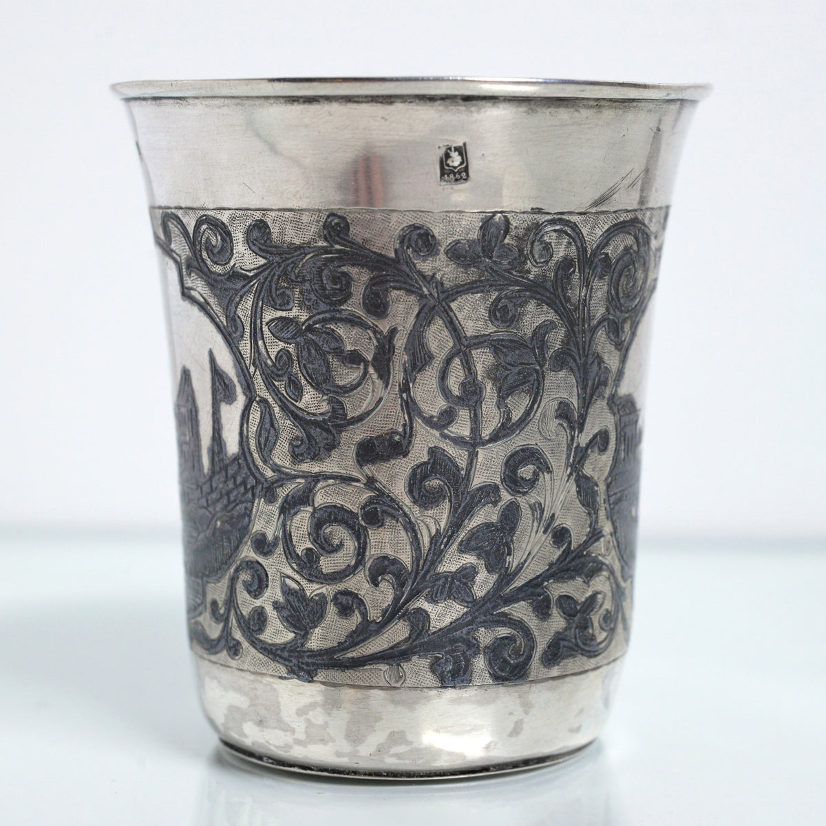 Antique Russian Niello Silver Cup Beaker by M. Dmitriev 1862 Moscow Views