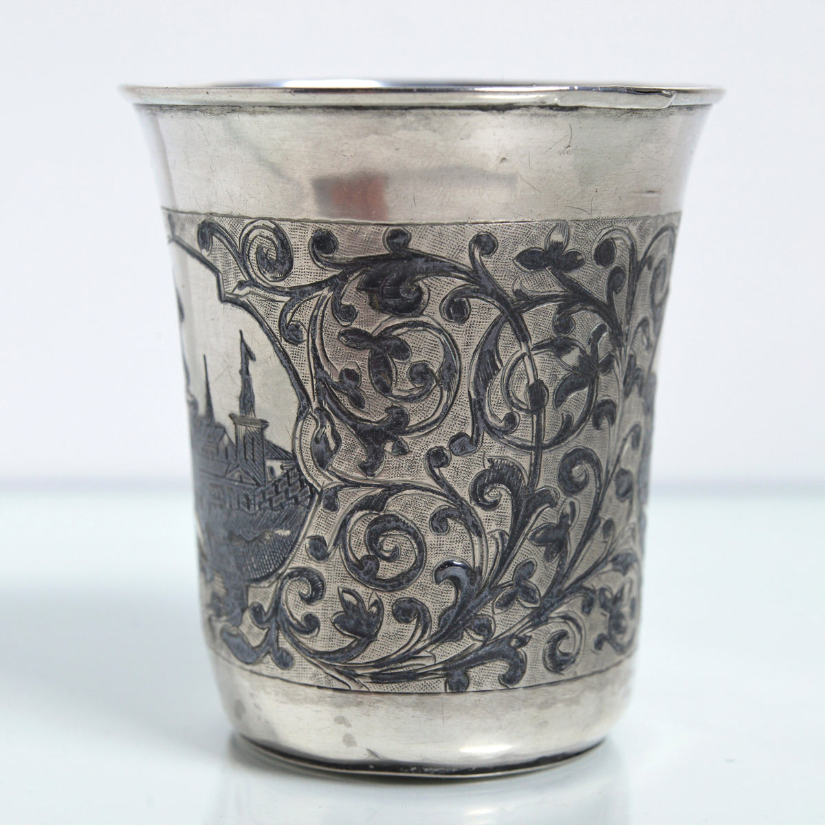 Antique Russian Niello Silver Cup Beaker by M. Dmitriev 1862 Moscow Views