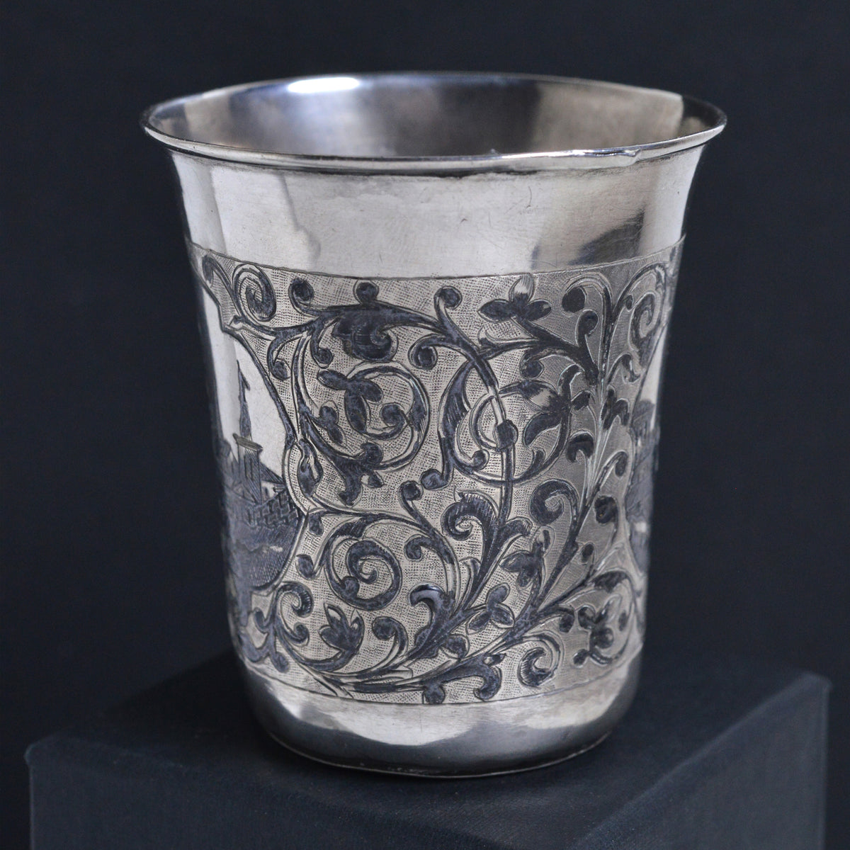 Antique Russian Niello Silver Cup Beaker by M. Dmitriev 1862 Moscow Views