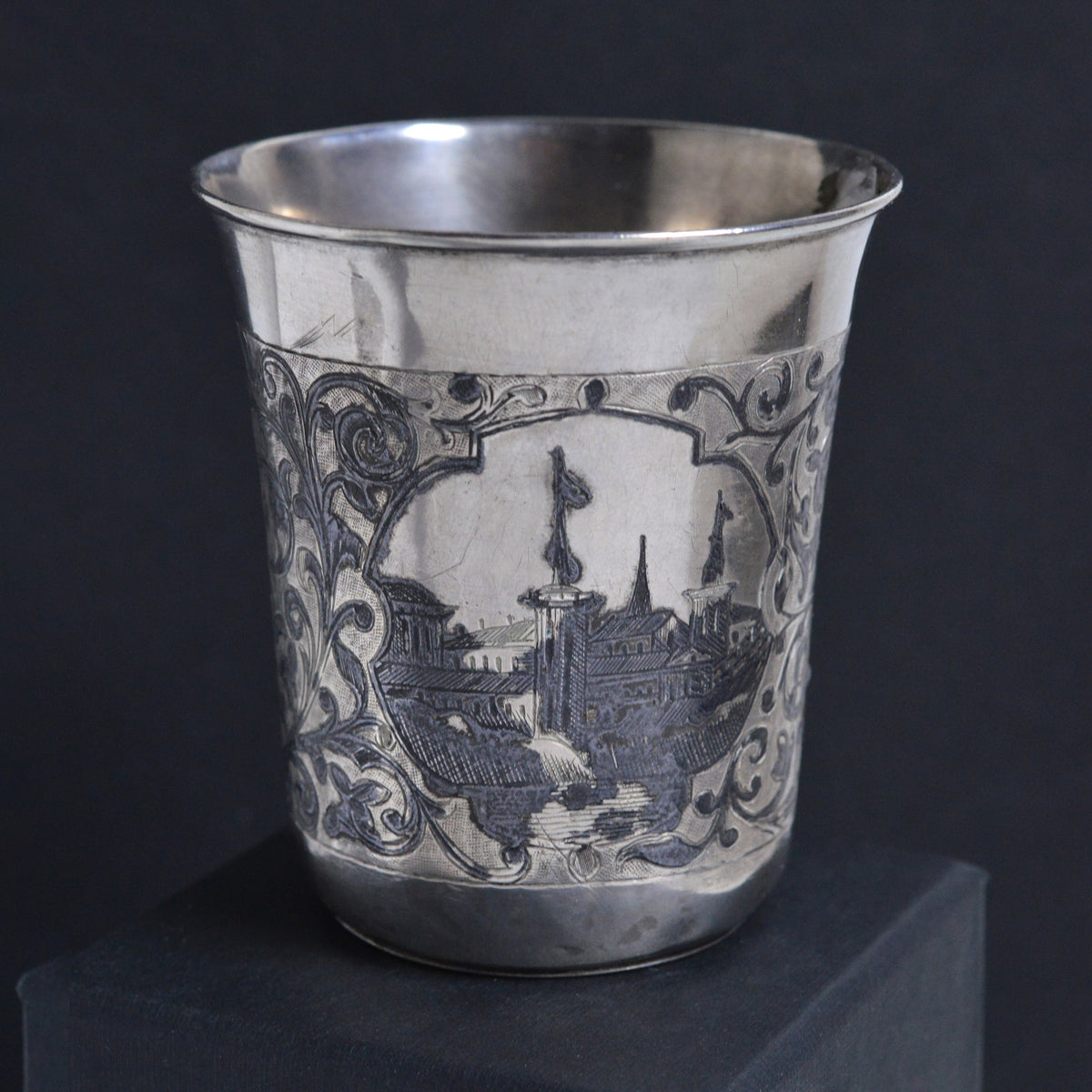 Antique Russian Niello Silver Cup Beaker by M. Dmitriev 1862 Moscow Views