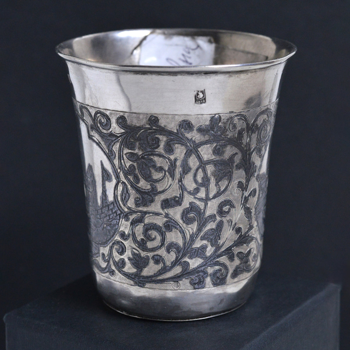 Antique Russian Niello Silver Cup Beaker by M. Dmitriev 1862 Moscow Views