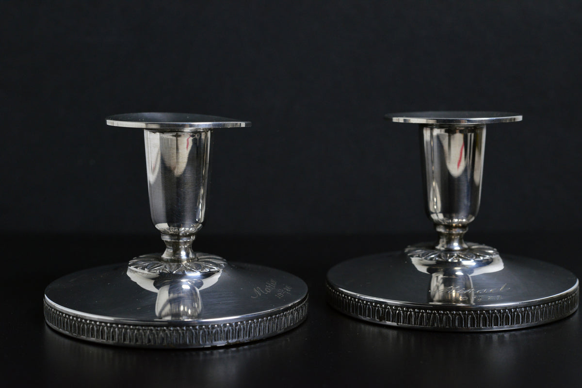 Pair of Vintage Swedish Silver Candlesticks Candleholders Neoclassical Empire