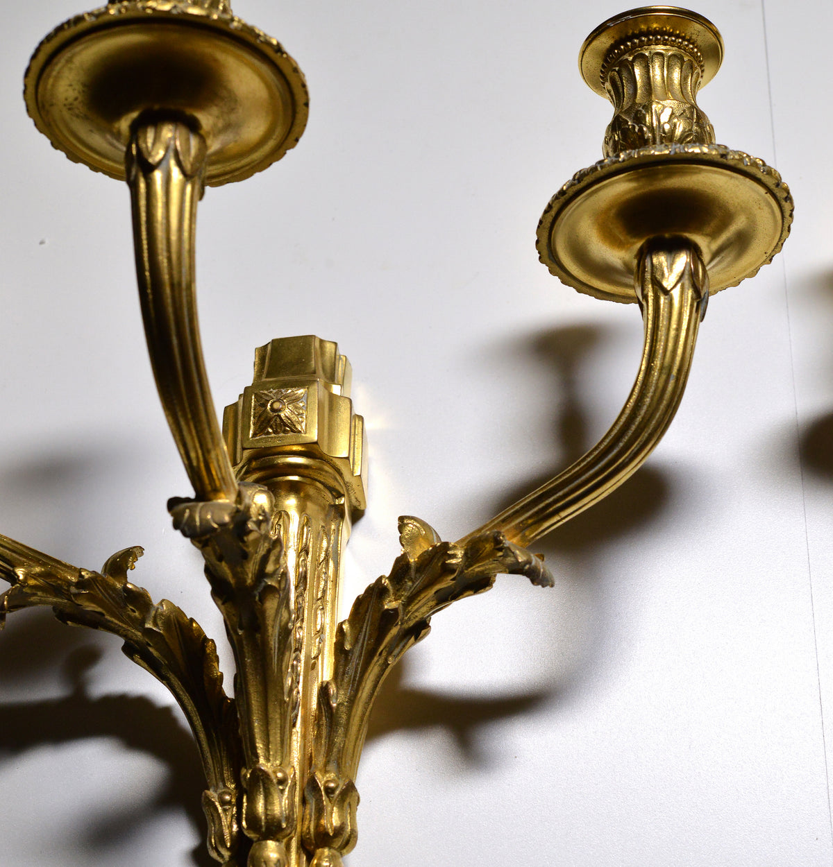 Pair Antique Gilded bronze Sconces 3 lights 19th century Empire style