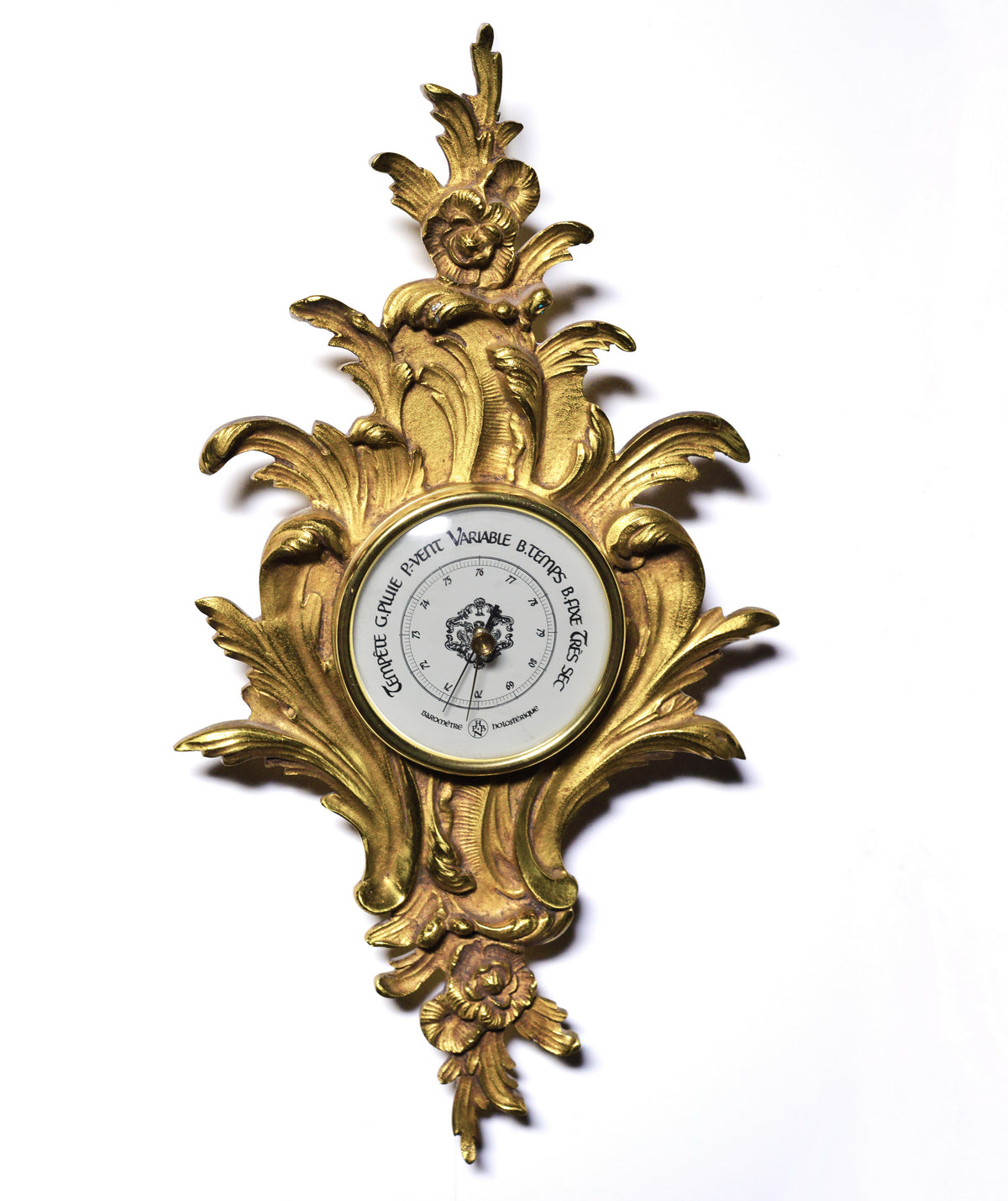 French Aneroid Holosterique Barometer Gilt Bronze in Rococo Case  WWI Era