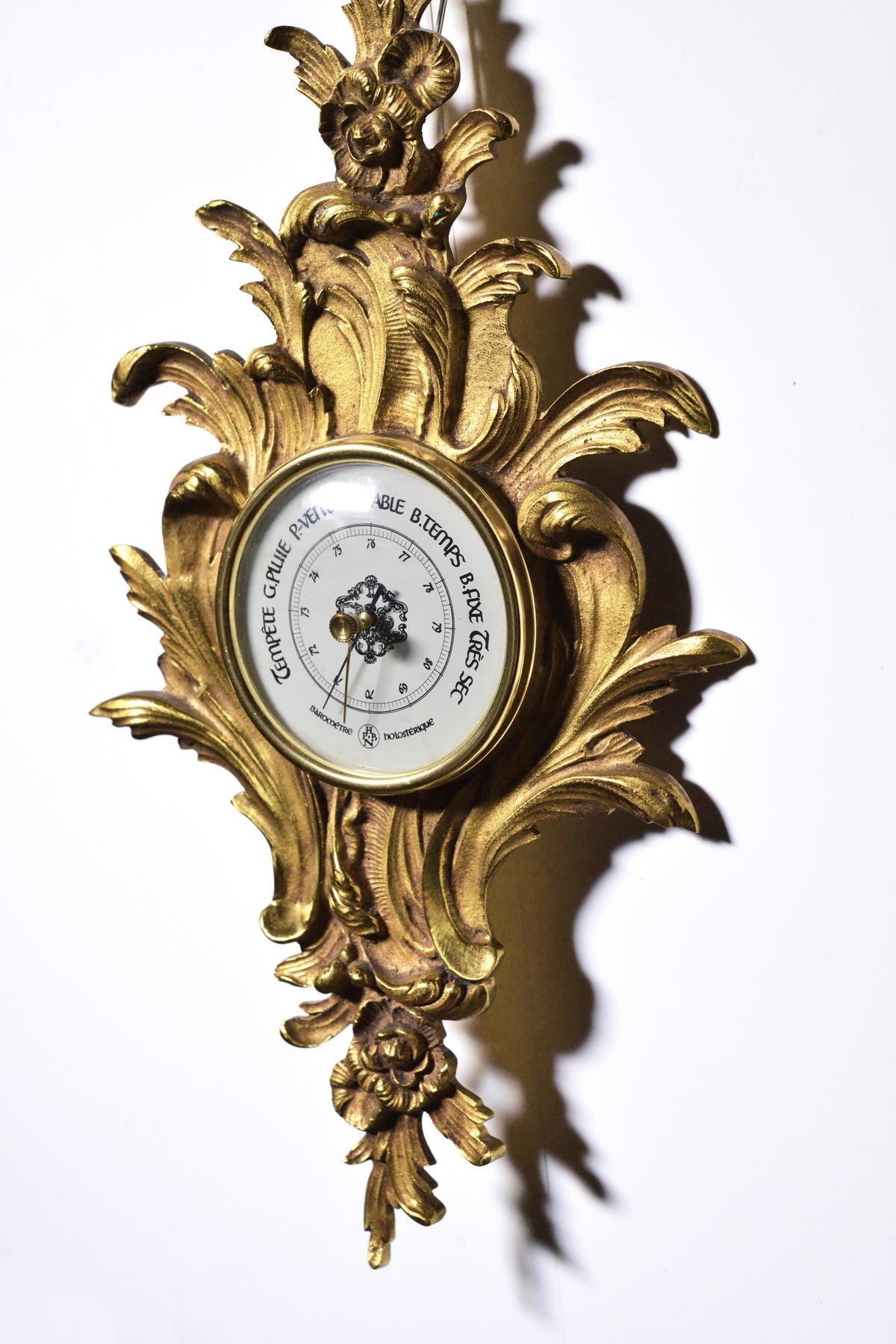 French Aneroid Holosterique Barometer Gilt Bronze in Rococo Case  WWI Era