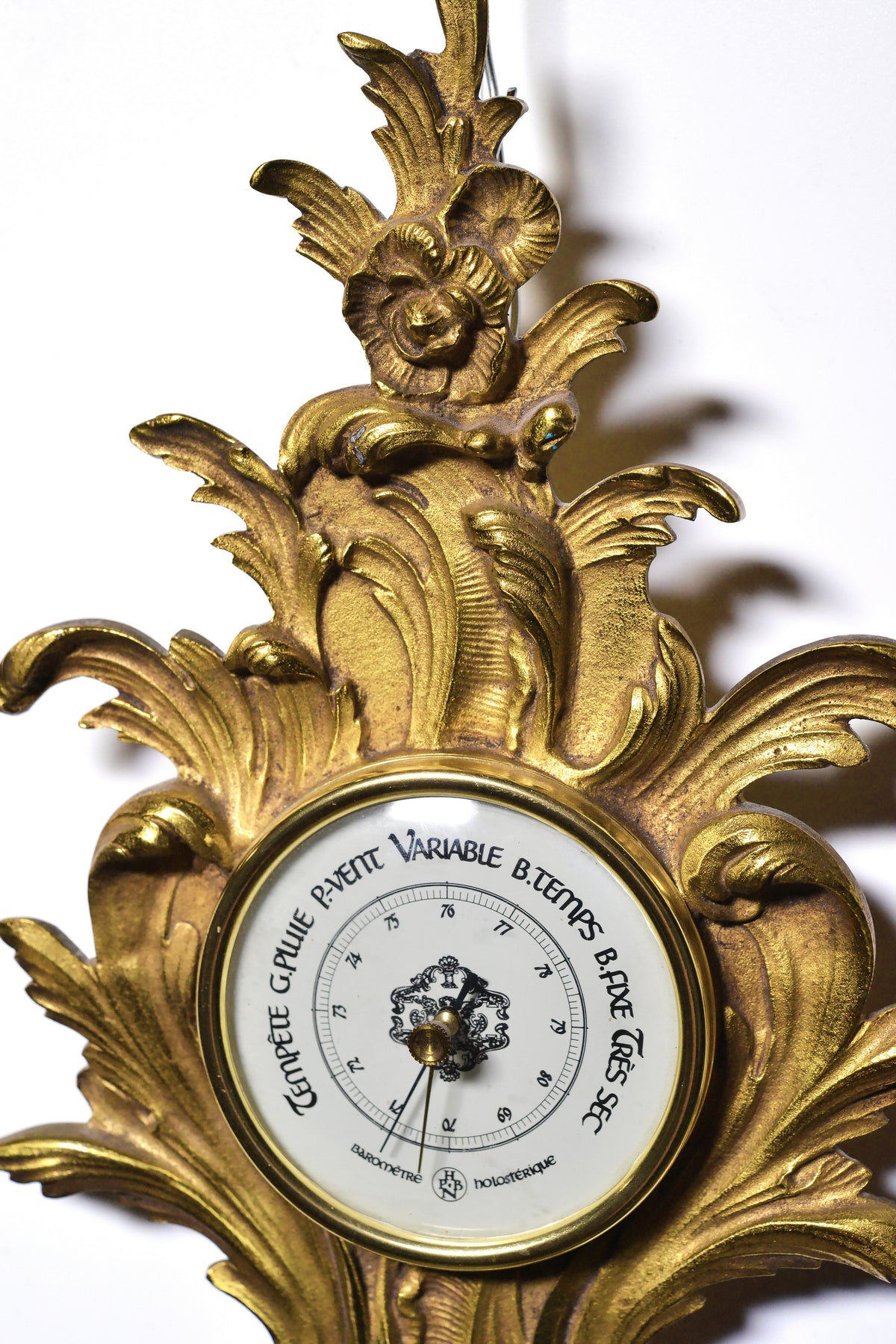 French Aneroid Holosterique Barometer Gilt Bronze in Rococo Case  WWI Era