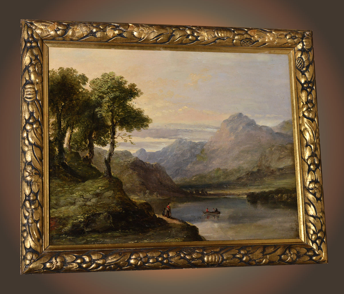 Romantic Lake Landscape British Master 19th century Oil painting Framed