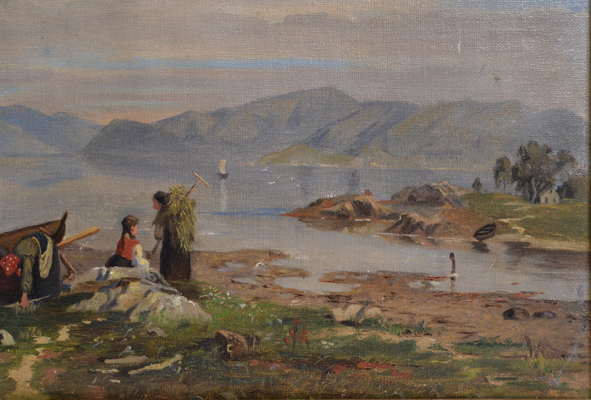 Scandinavian Coastal landscape Morning Haze Swedish Artist 1874 Oil painting