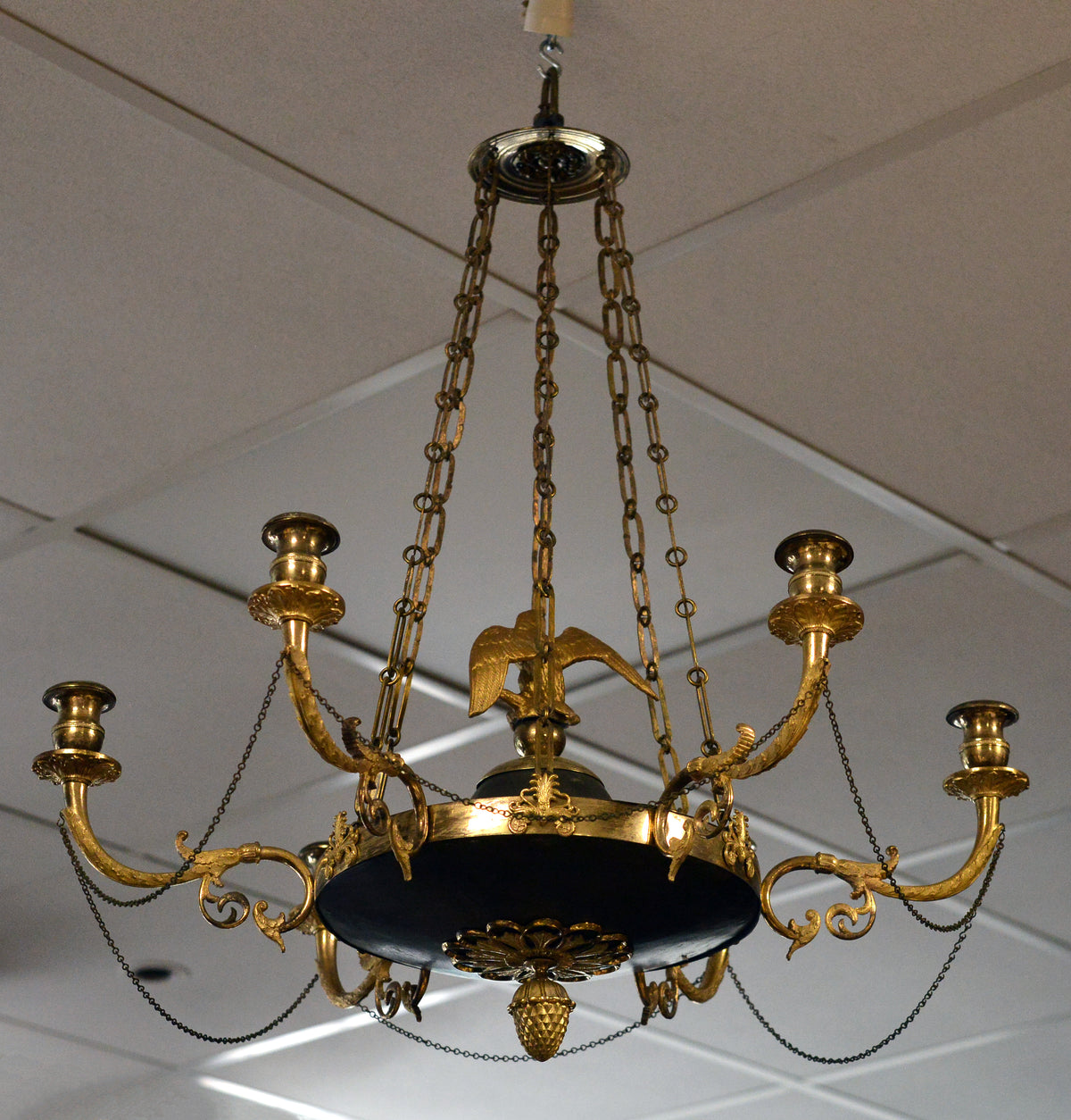 Empire Chandelier Gilt Bronze w Eagle decoration 6 light Early 19th century