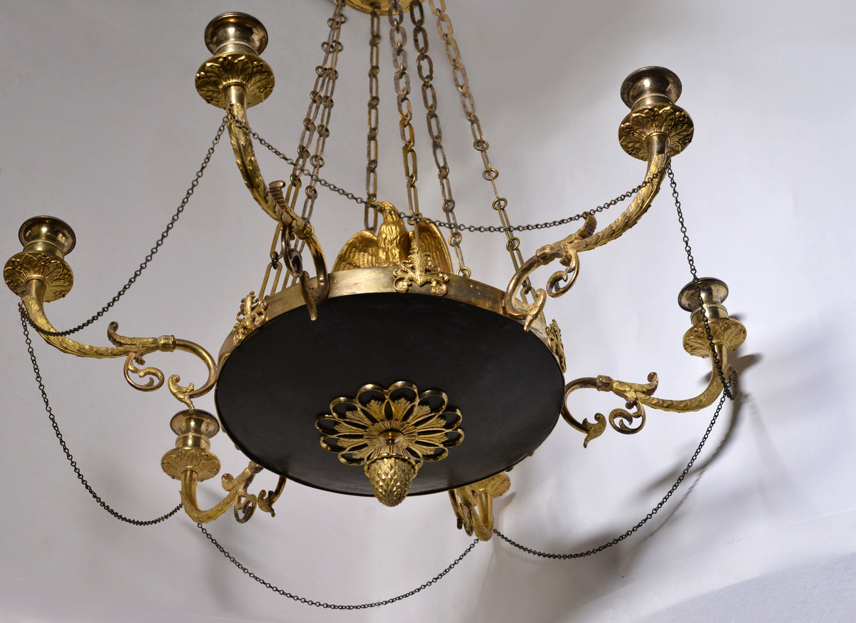 Empire Chandelier Gilt Bronze w Eagle decoration 6 light Early 19th century