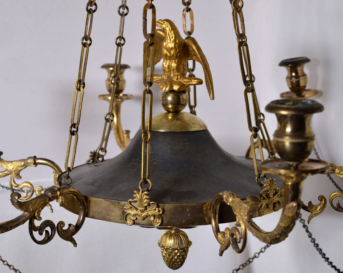 Empire Chandelier Gilt Bronze w Eagle decoration 6 light Early 19th century