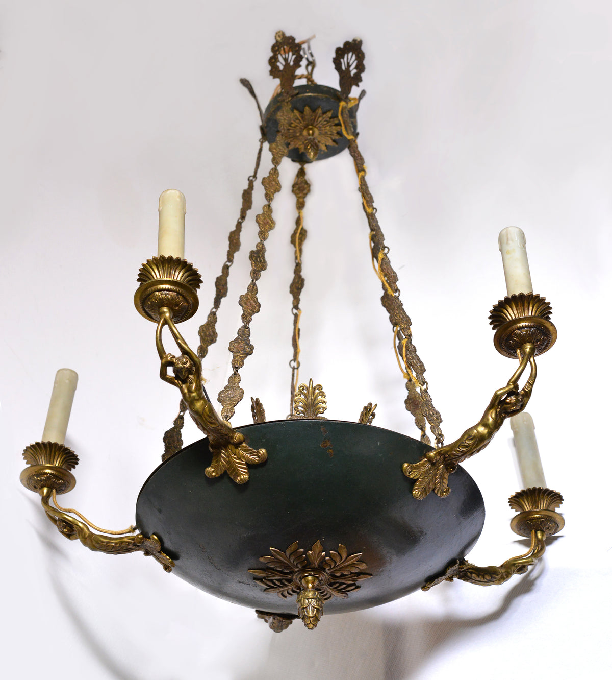 Empire Chandelier Bronze Nymphs and Flora decoration 5 light 19th century