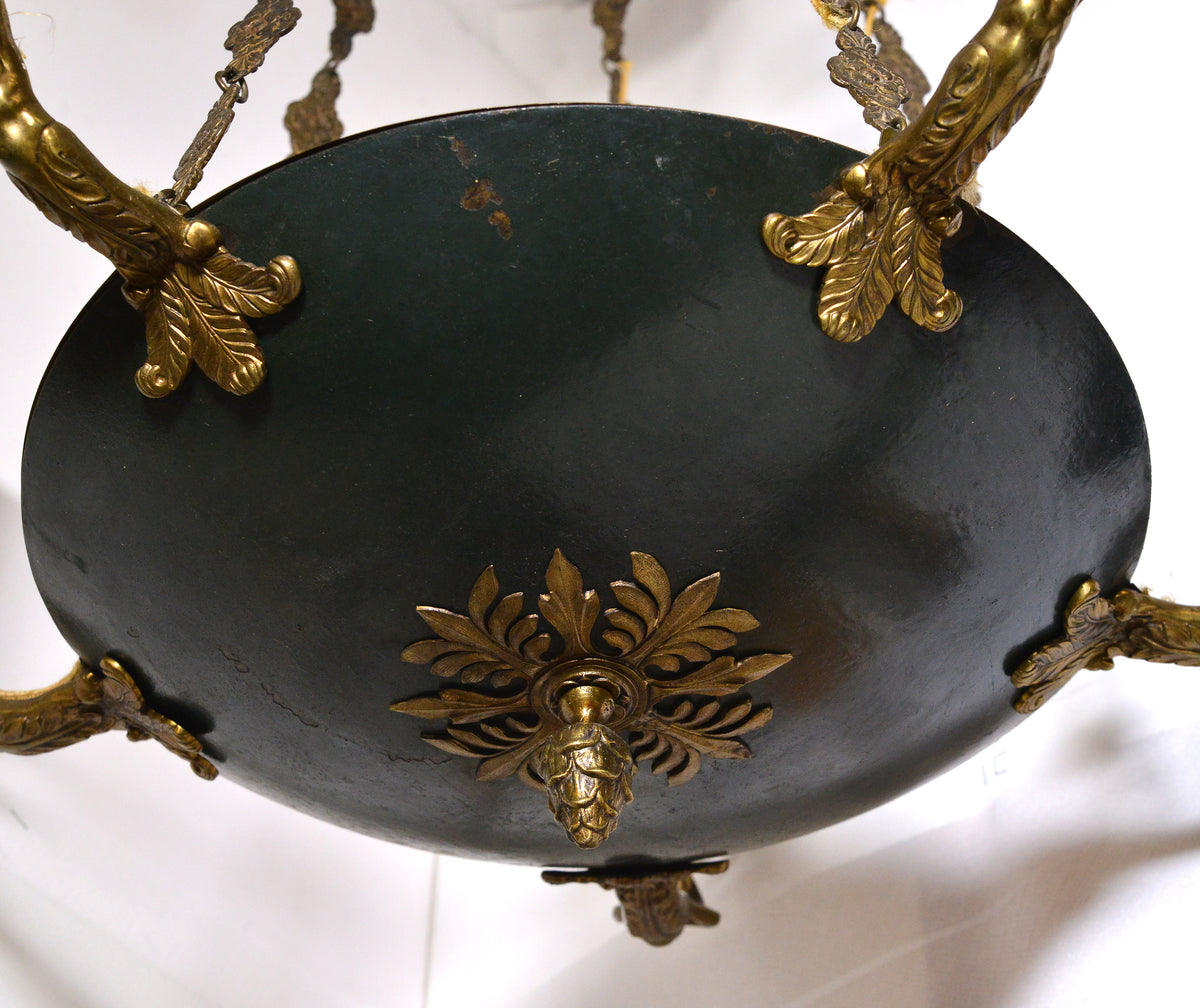 Empire Chandelier Bronze Nymphs and Flora decoration 5 light 19th century