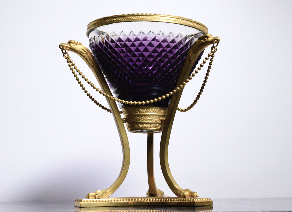 Cut Crystal Amethyst glass Vase w Gilt bronze Griffins and Lion paws Empire