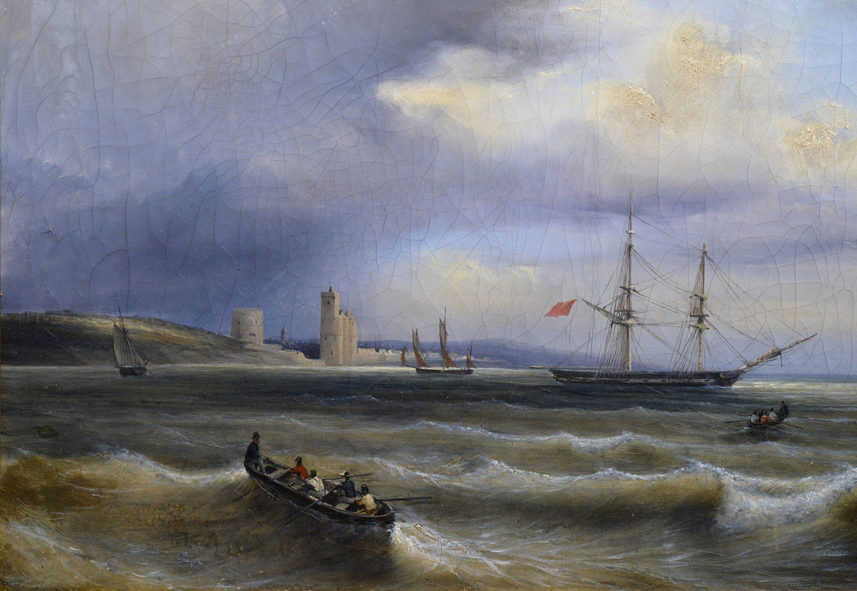 French Seascape Ships off Saint Vaast la Hougue Masterwork Ferdinand Perrot