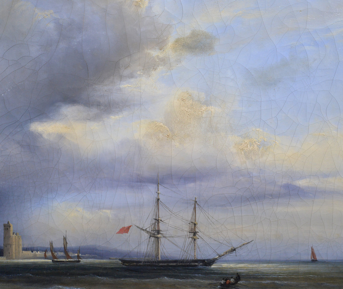 French Seascape Ships off Saint Vaast la Hougue Masterwork Ferdinand Perrot