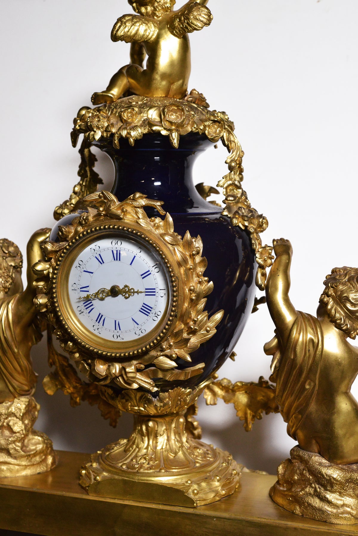 French Louis XVI style Clock 2 dials Gilt Bronze w Sèvres Porcelain 19th century