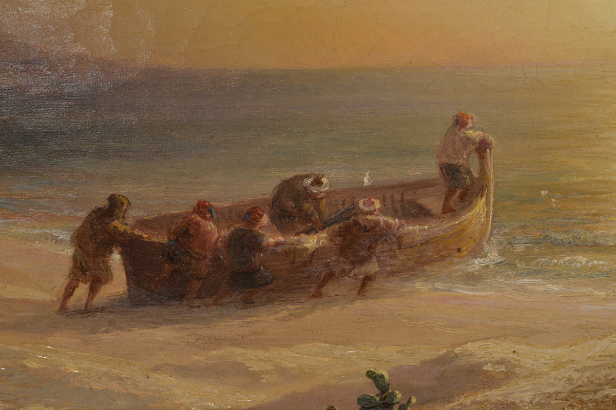 Smugglers at Algerian Coast 1871 Sunset Marine Scene Oil Painting by T. Gudin