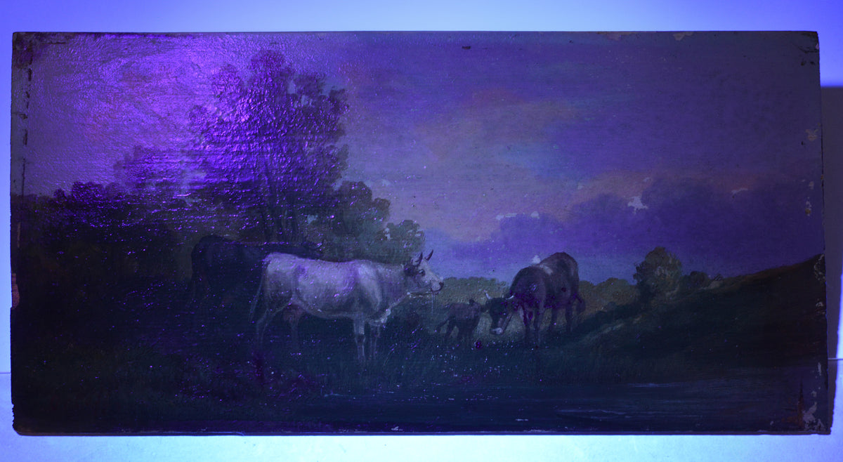 Pastoral Landscape w Cattle Cows 19th century Oil Painting by Russian Master