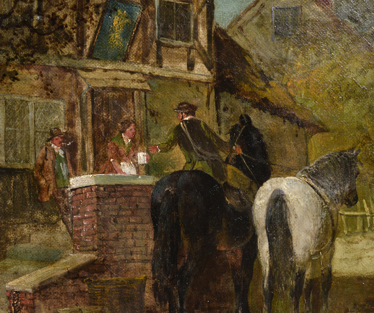 19th Century Victorian British Oil Painting Genre Scene Roadside Inn Hampshire