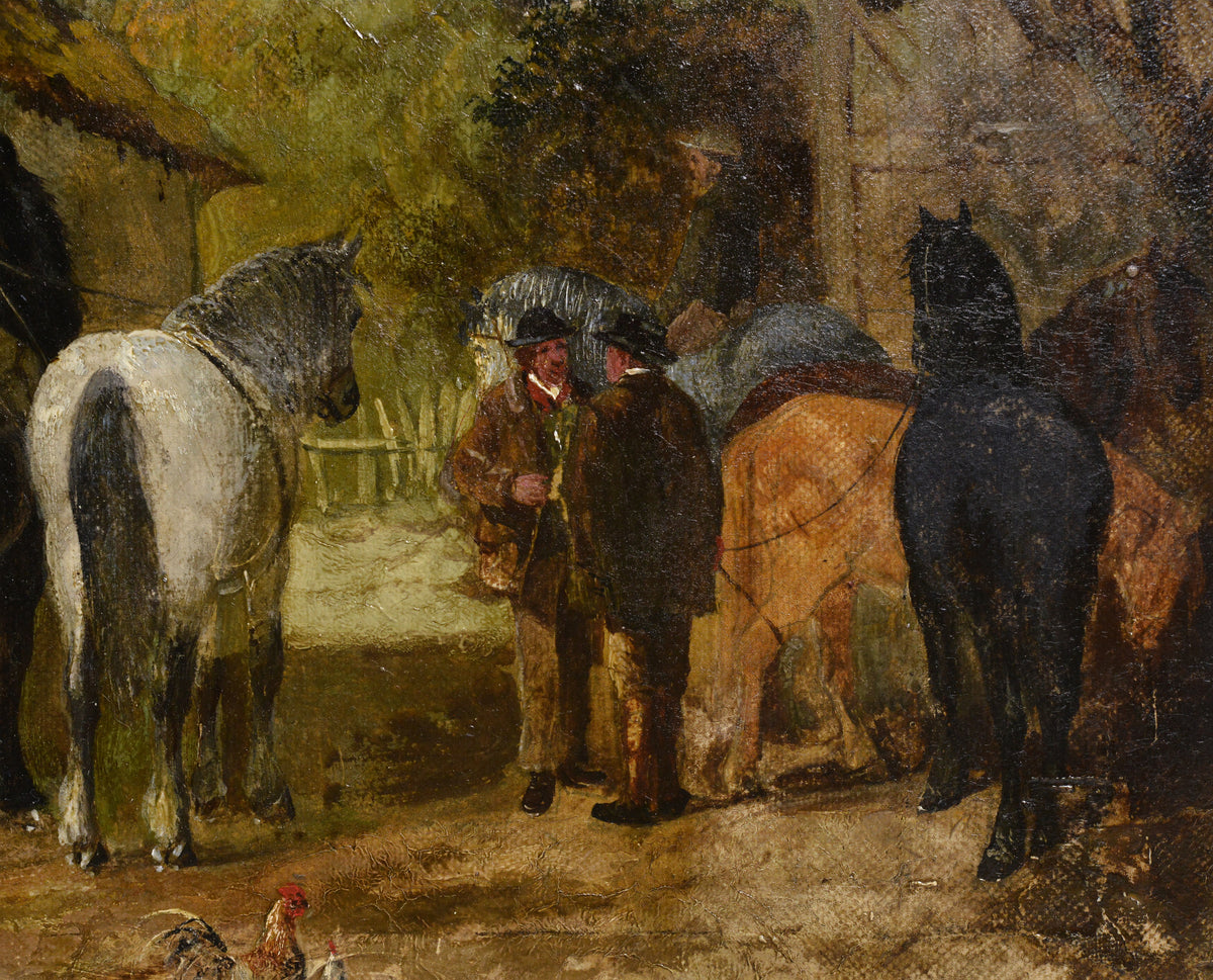 19th Century Victorian British Oil Painting Genre Scene Roadside Inn Hampshire