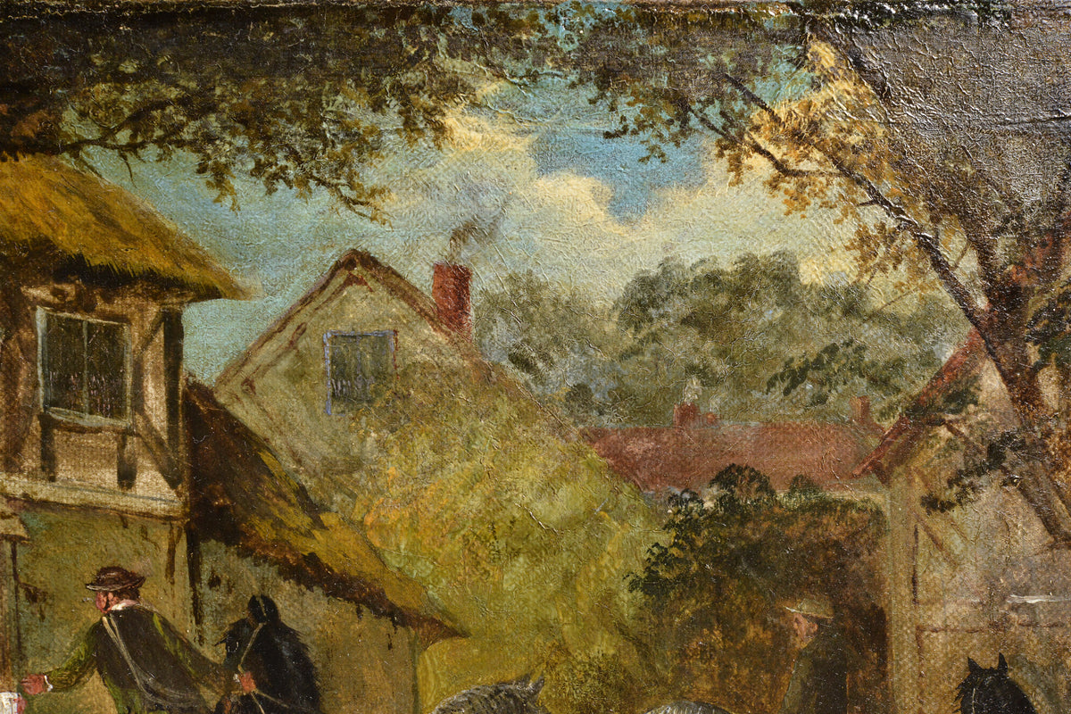 19th Century Victorian British Oil Painting Genre Scene Roadside Inn Hampshire