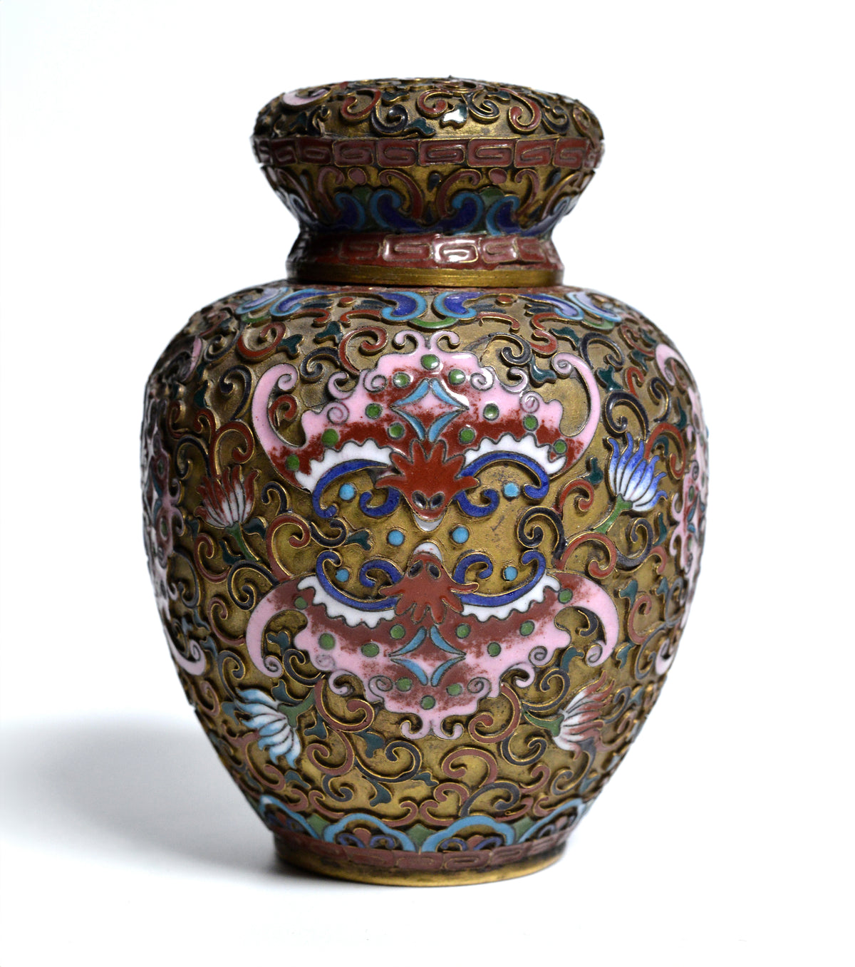 Antique Chinese Tea Caddy Cloisonne Enamels on Copper 19th century