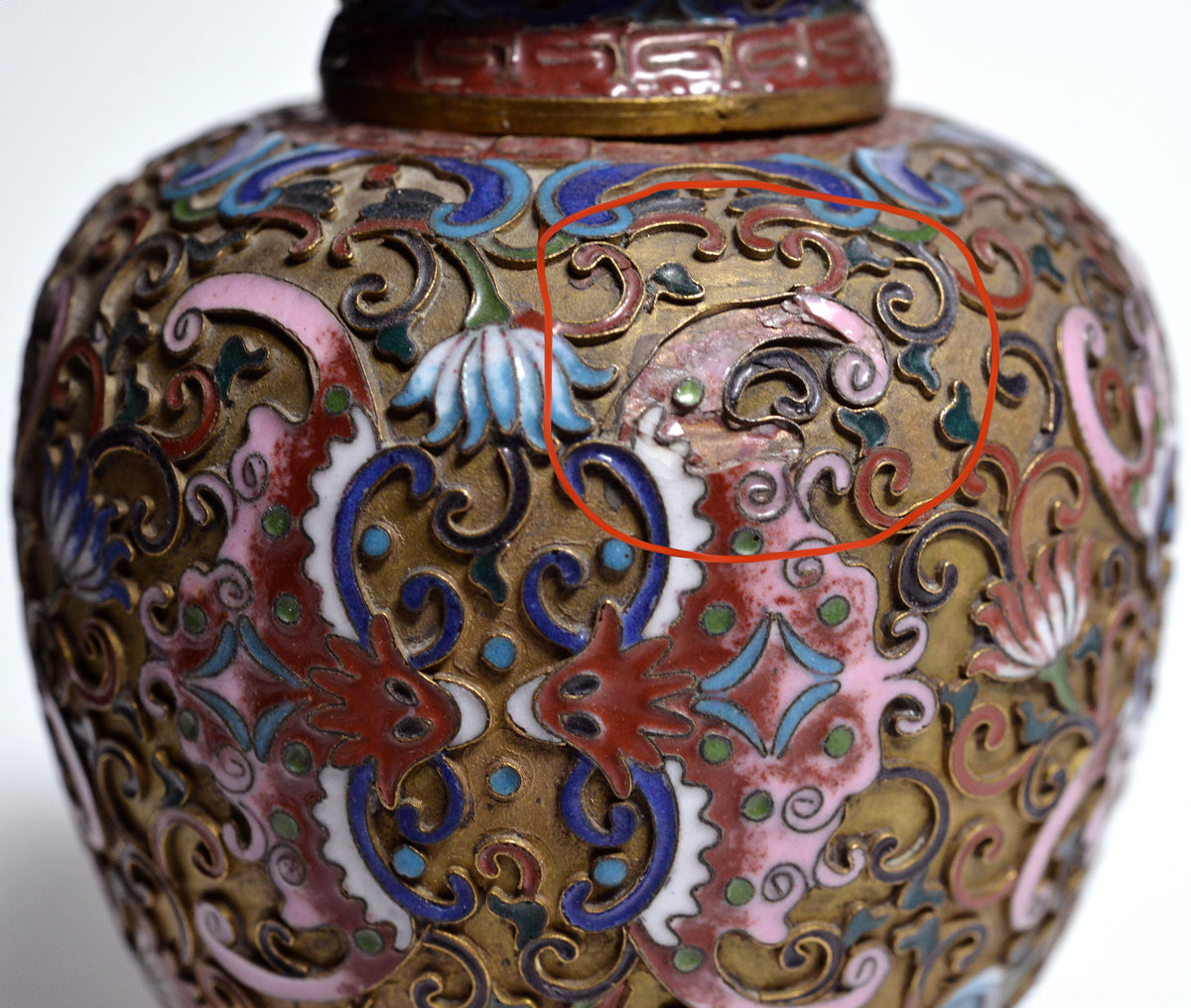 Antique Chinese Tea Caddy Cloisonne Enamels on Copper 19th century