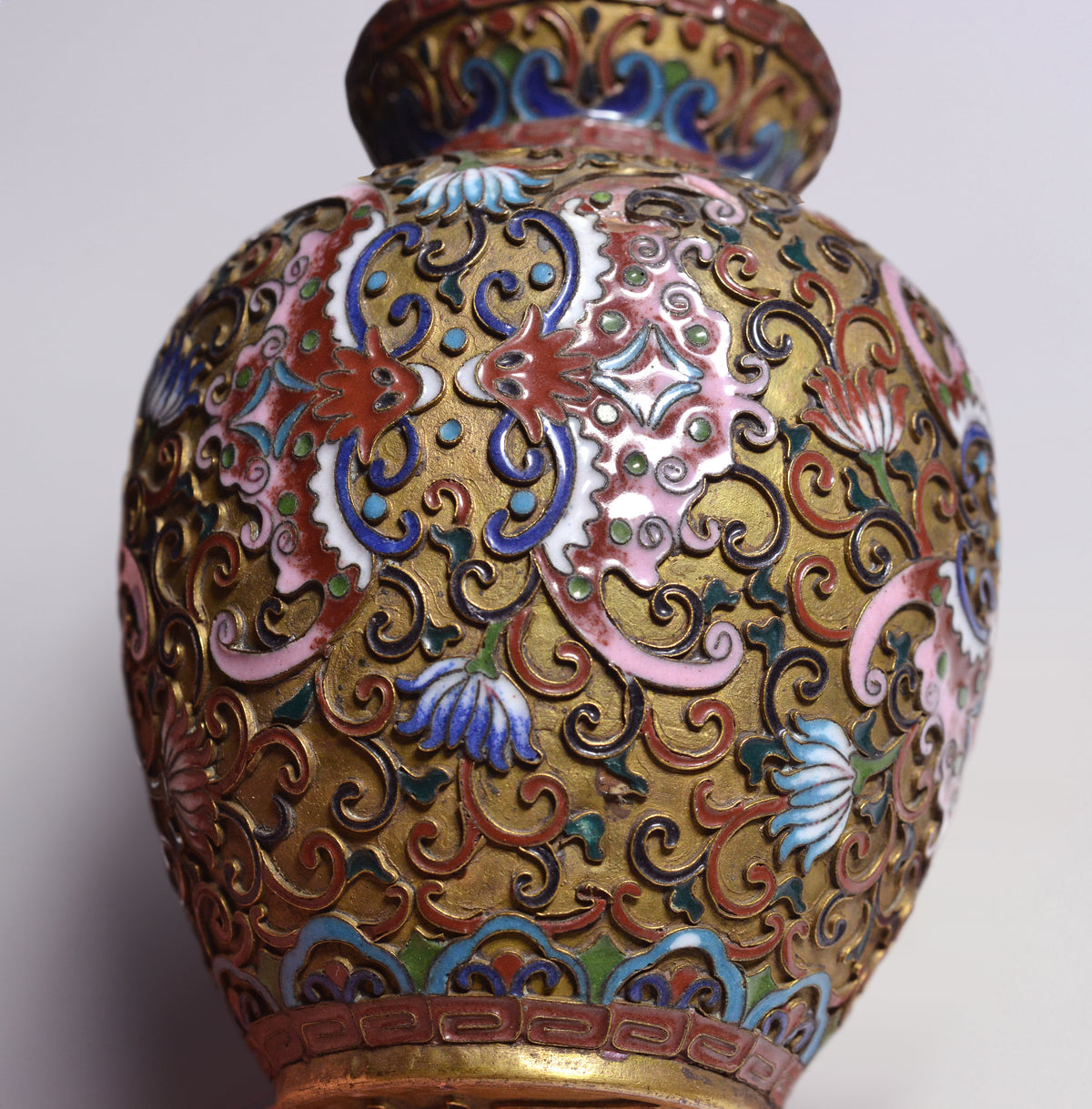 Antique Chinese Tea Caddy Cloisonne Enamels on Copper 19th century