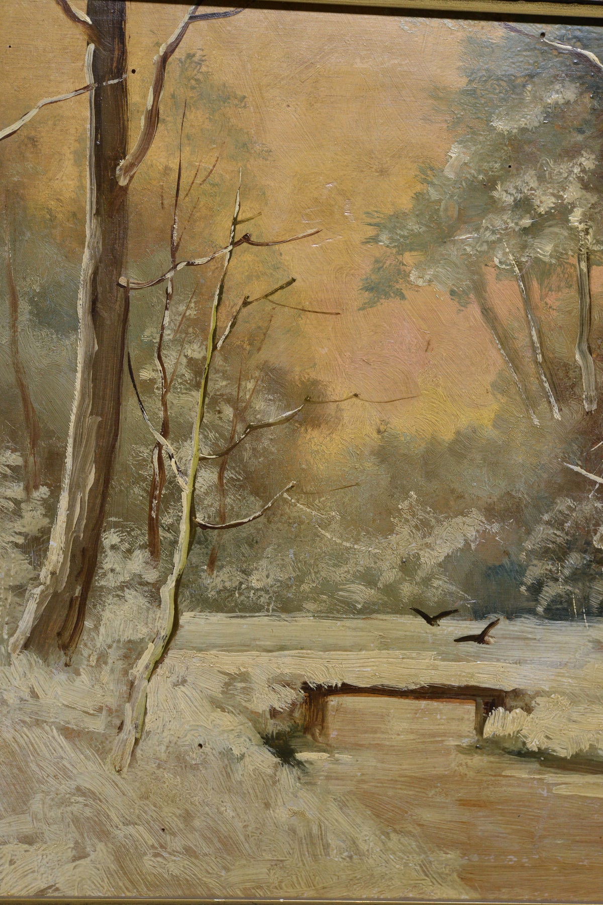 Winter Forest Landscape early 20th century Oil Study by Russian Master Borisov