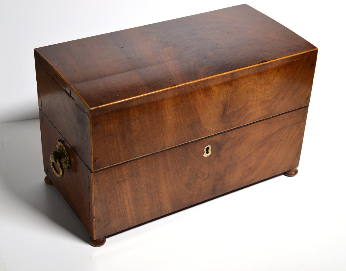 Mahogany Tea Caddy Wooden Casket Box w Antique Glass Empire early 19th century