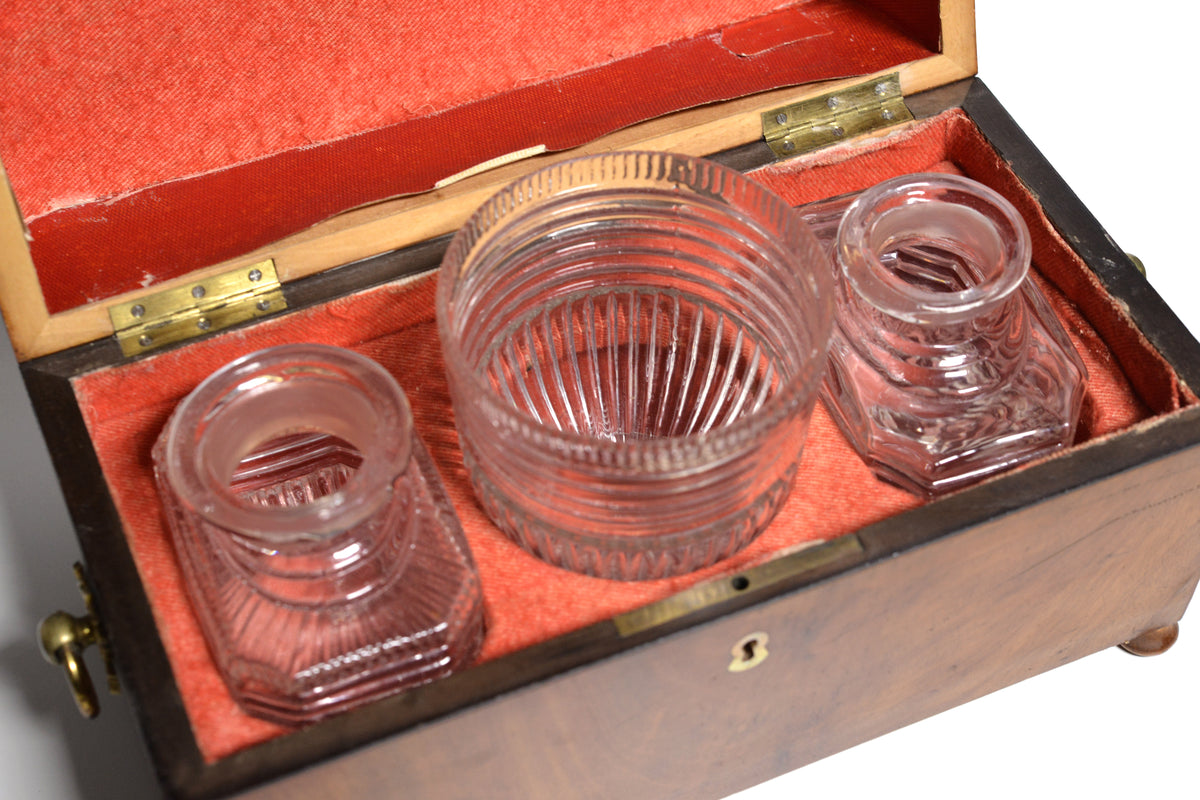 Mahogany Tea Caddy Wooden Casket Box w Antique Glass Empire early 19th century