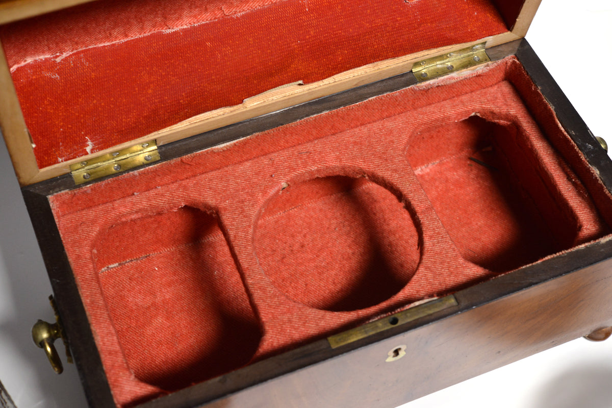 Mahogany Tea Caddy Wooden Casket Box w Antique Glass Empire early 19th century