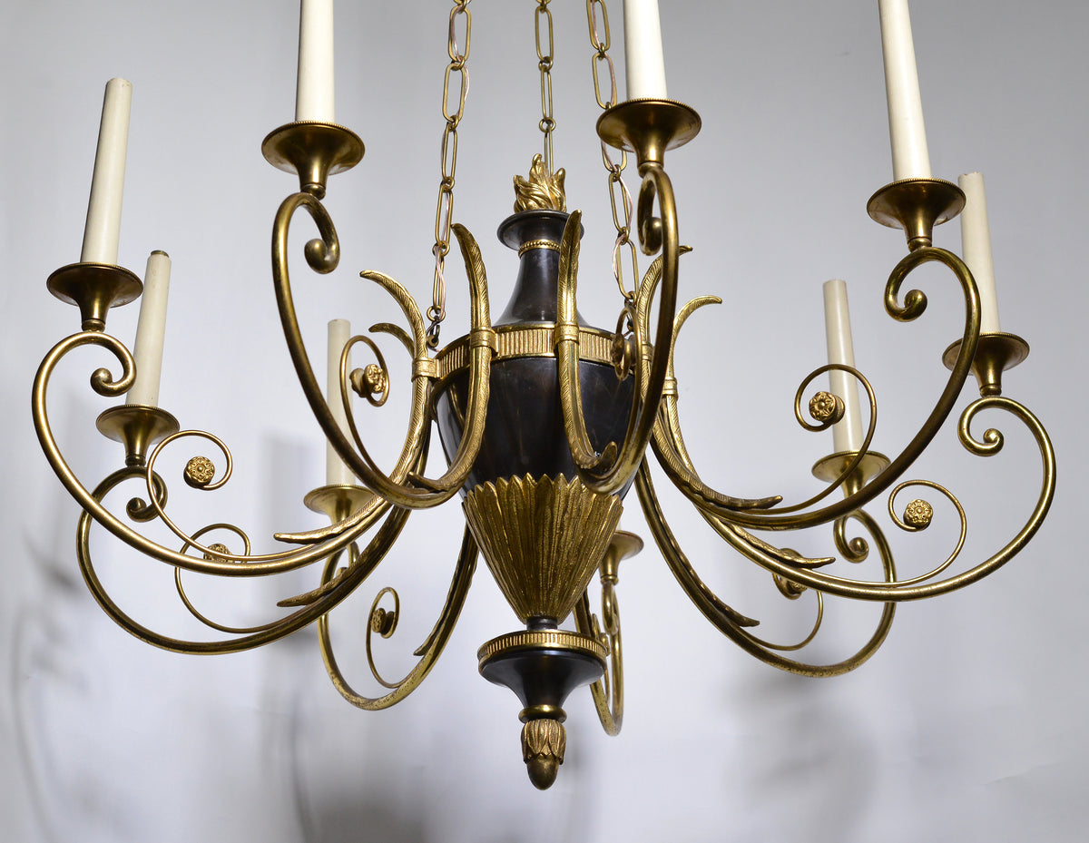 Empire Antique Chandelier Gilt Bronze and Oxidized 9 light early 20th century