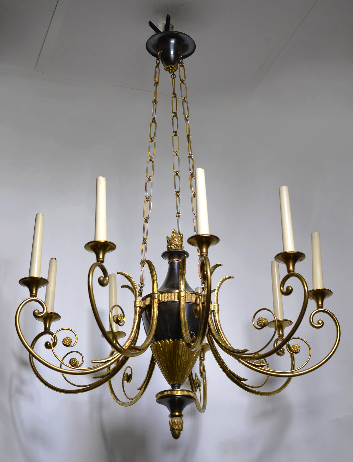 Empire Antique Chandelier Gilt Bronze and Oxidized 9 light early 20th century