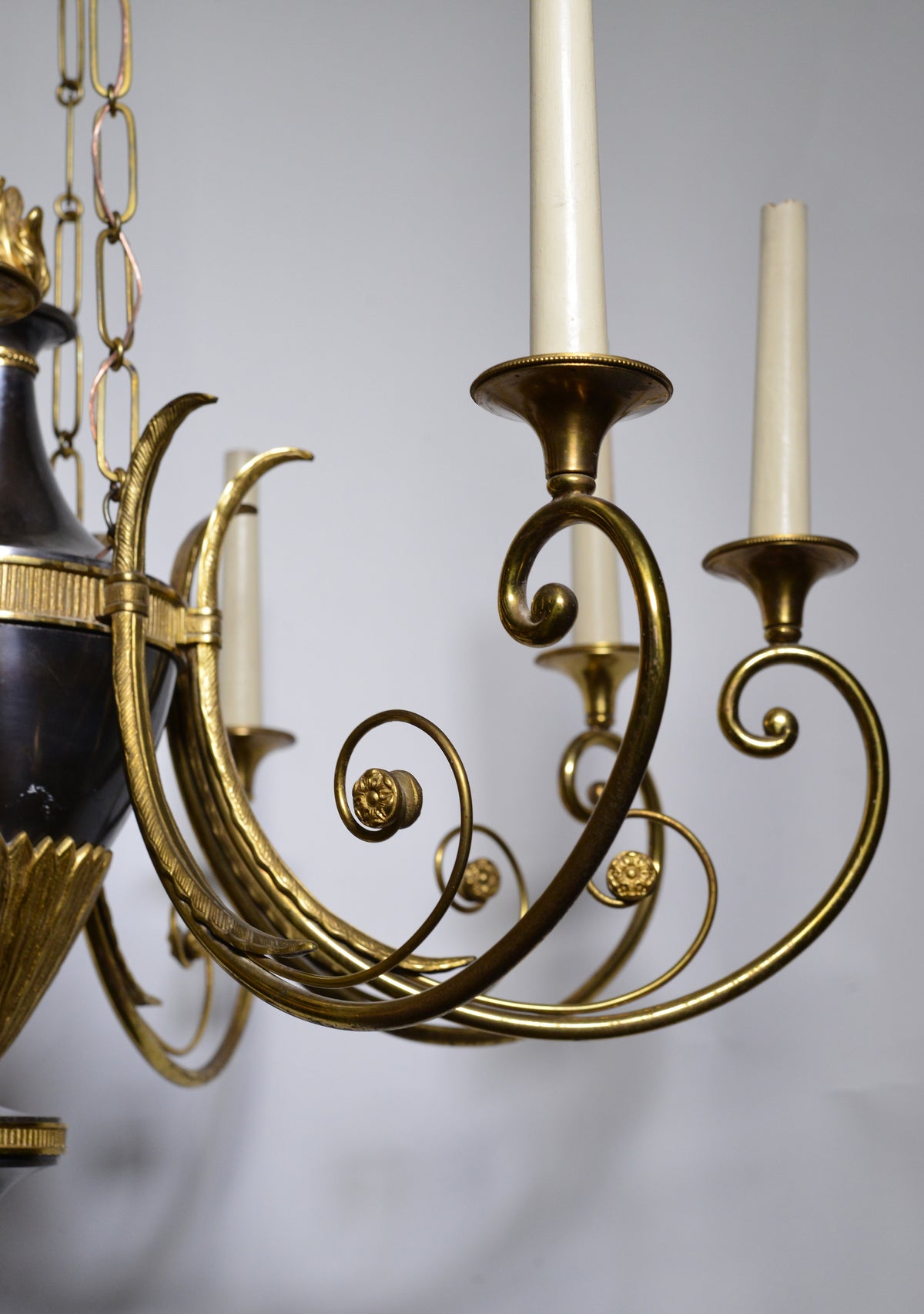 Empire Antique Chandelier Gilt Bronze and Oxidized 9 light early 20th century