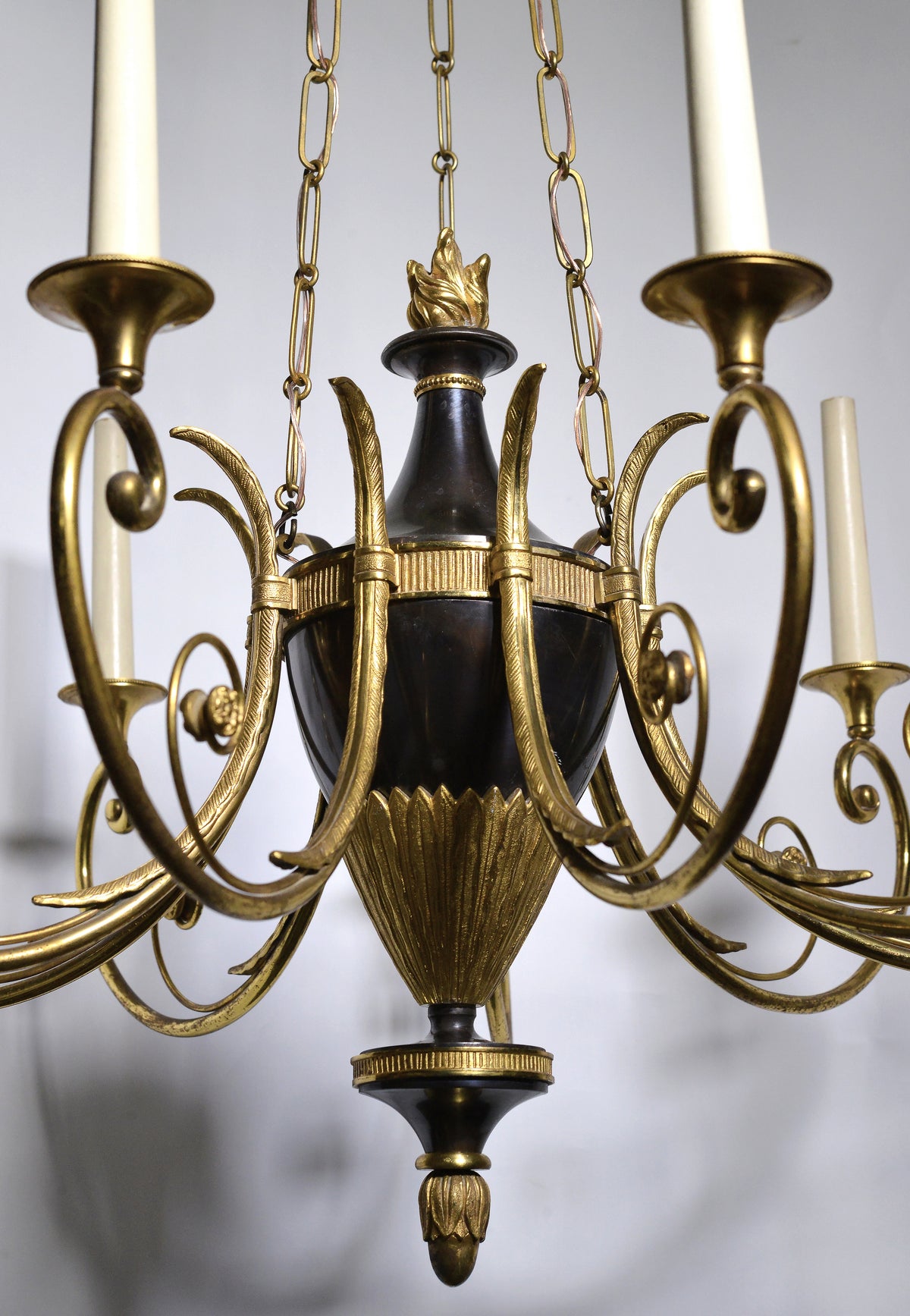 Empire Antique Chandelier Gilt Bronze and Oxidized 9 light early 20th century