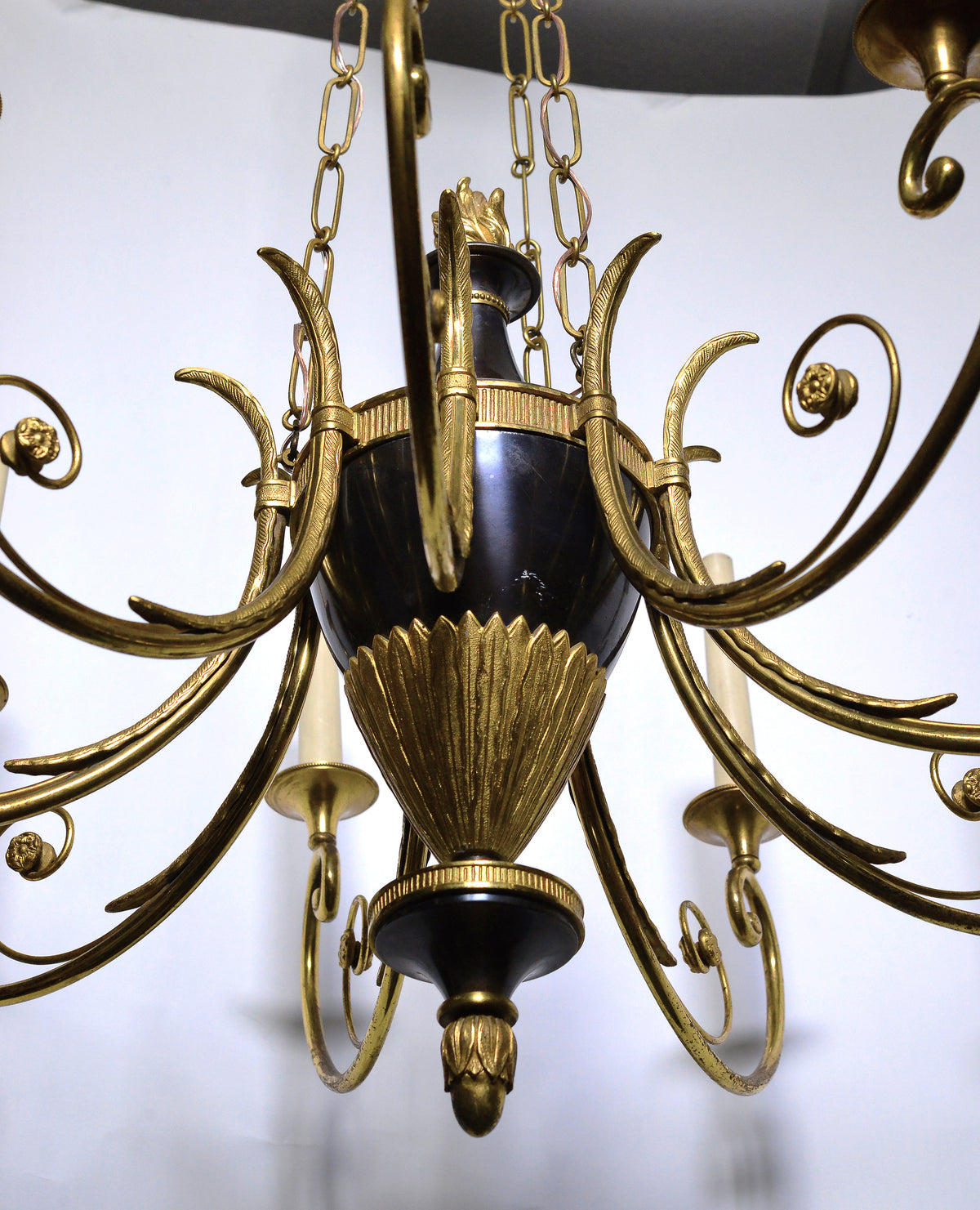 Empire Antique Chandelier Gilt Bronze and Oxidized 9 light early 20th century